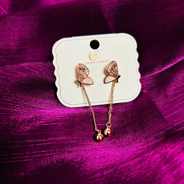 Anti-Tarnish Rose Gold with Crystal Accents Butterfly Wing Drop Earrings