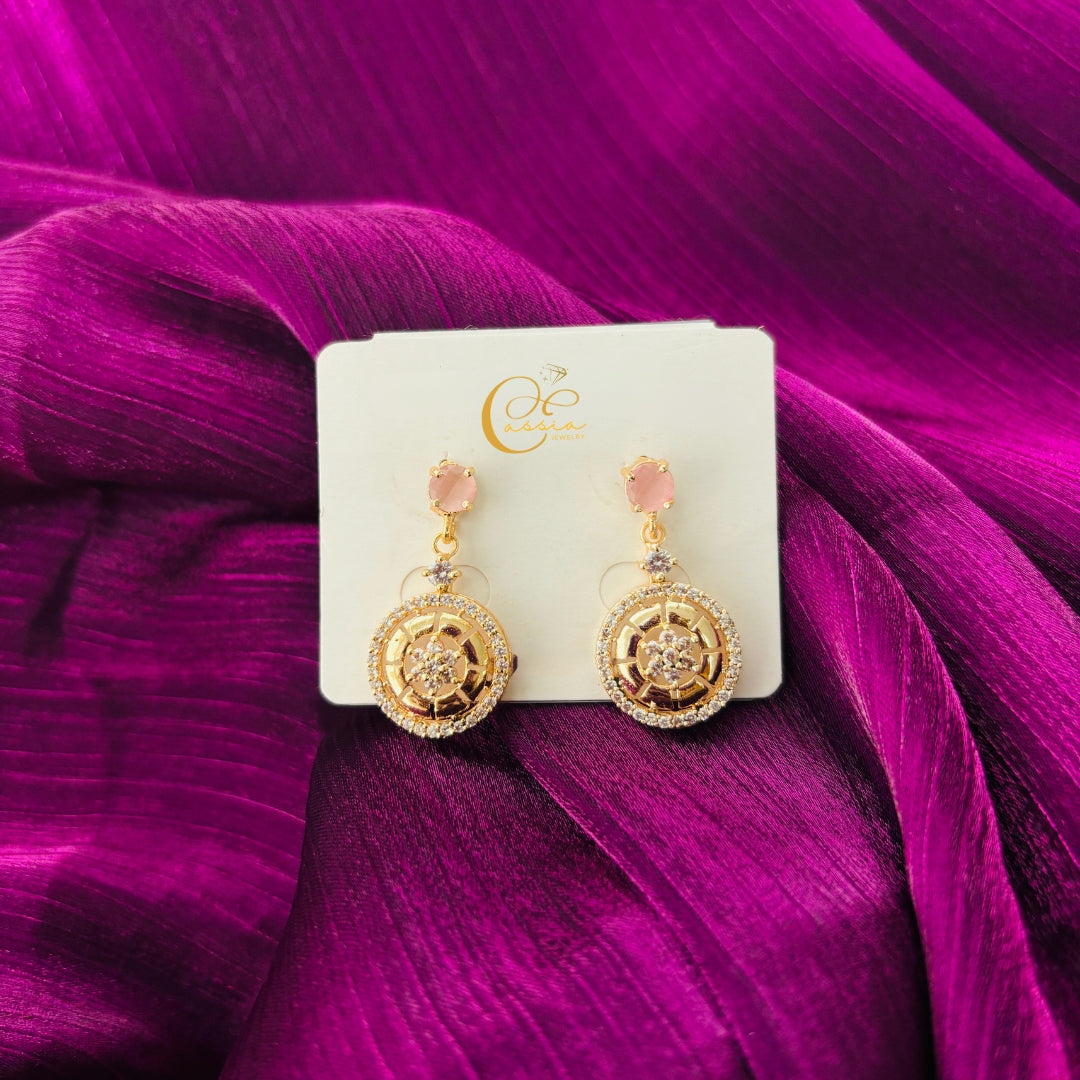 Anti-Tarnish Rose Gold with Pink Gemstones Earrings