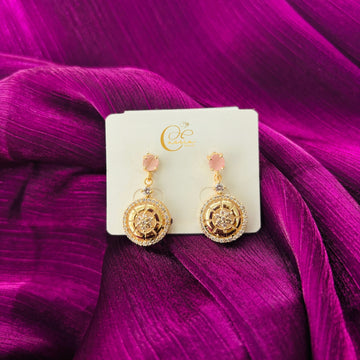 Anti-Tarnish Rose Gold with Pink Gemstones Earrings