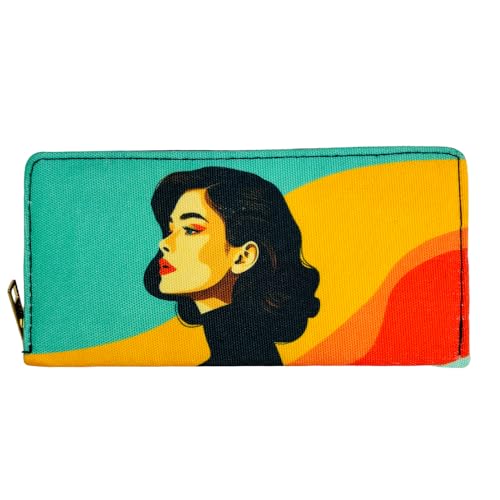 Handmade Retro Girl Printed Cotton Canvas Wallet,Purse or Clutch