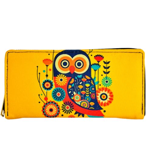 Handmade Owl Printed Cotton Canvas Wallet, Purse or Clutch (Owl Yellow)