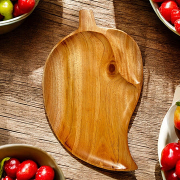 Leaf-Shaped Mahogany Wood Serving Platter