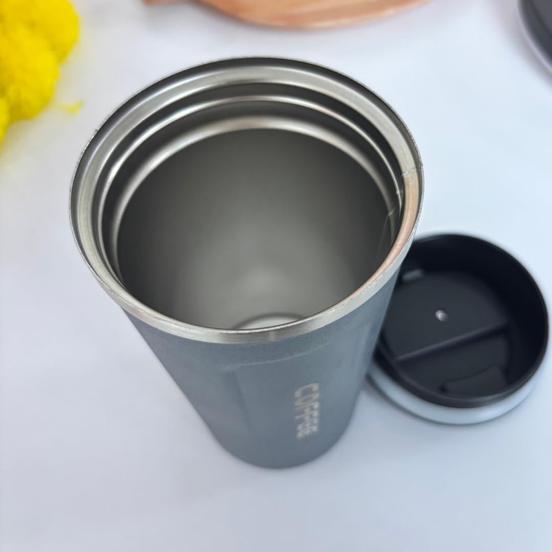 Stainless Steel Vacuum Coffee Mugs(510ml) | Hot & Cold Travel Tumbler with Leak-Proof Lid | Durable and Portable Drinkware (Grey)