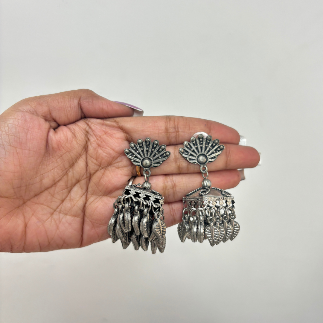 Oxidized Stylish Leaf Jhumka Earring