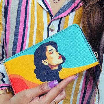 Handmade Retro Girl Printed Cotton Canvas Wallet,Purse or Clutch