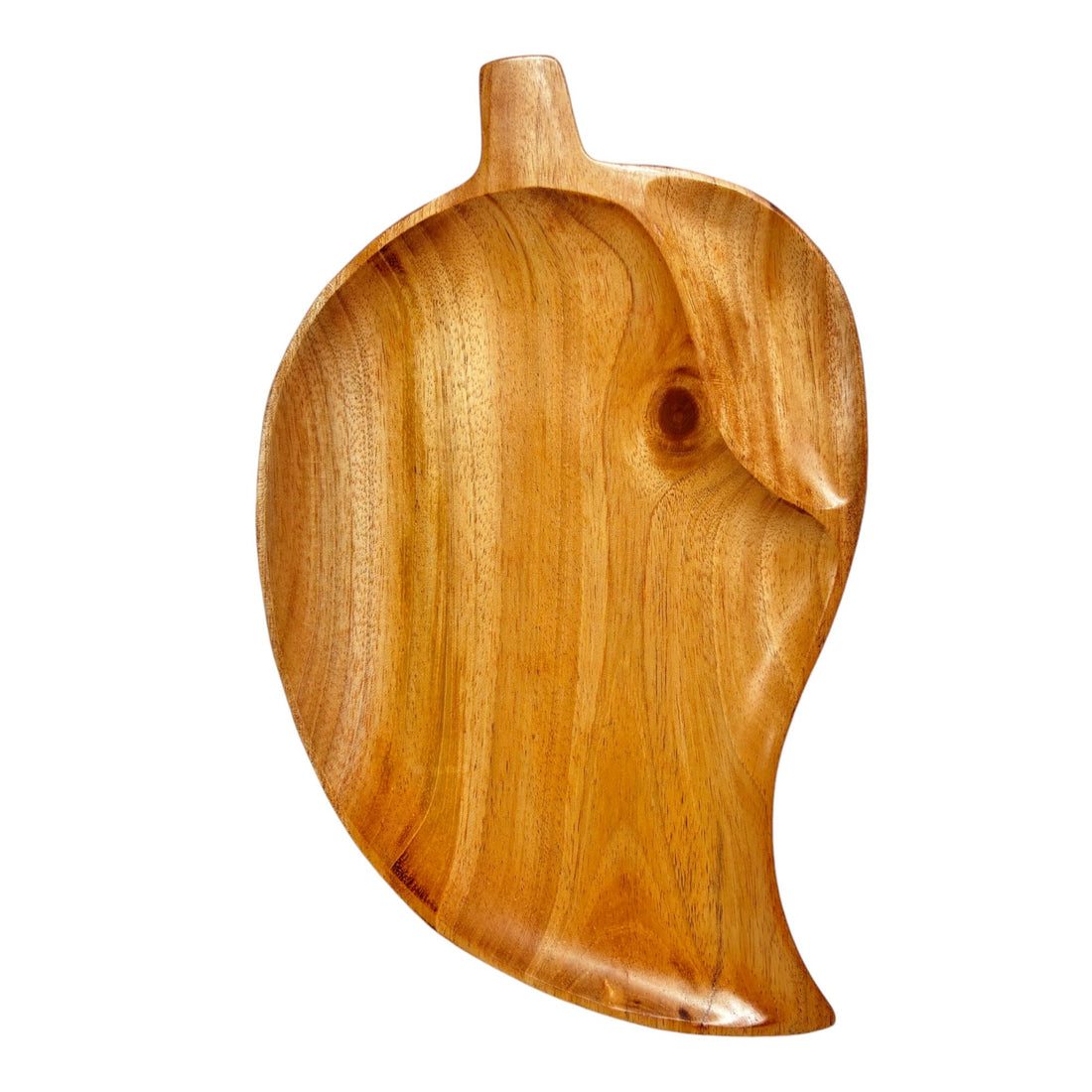 Leaf-Shaped Mahogany Wood Serving Platter