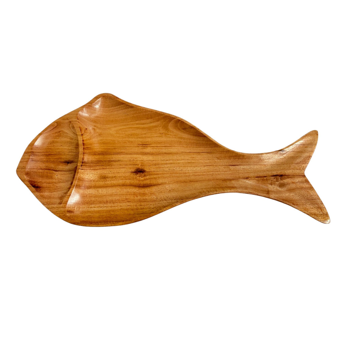 Handicraft Wooden Fish-Shaped Serving Tray with Dip Divider