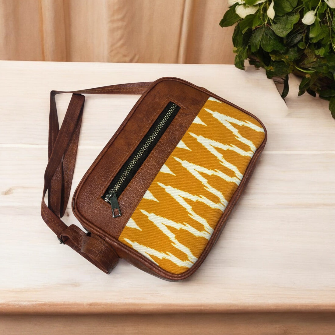 Handmade Printed Canvas Sling Cross-Body Bag