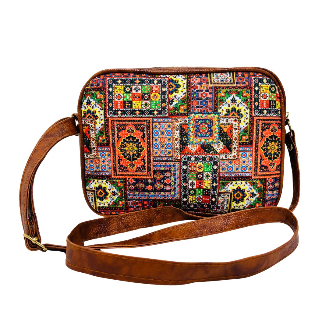 Canvas Croch Handcrafted Printed Canvas Sling Bag (Persion Vintage)