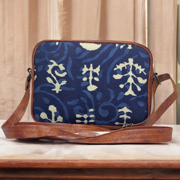 Handmade Printed Canvas Sling Cross-Body Bag (Block Print Denim)