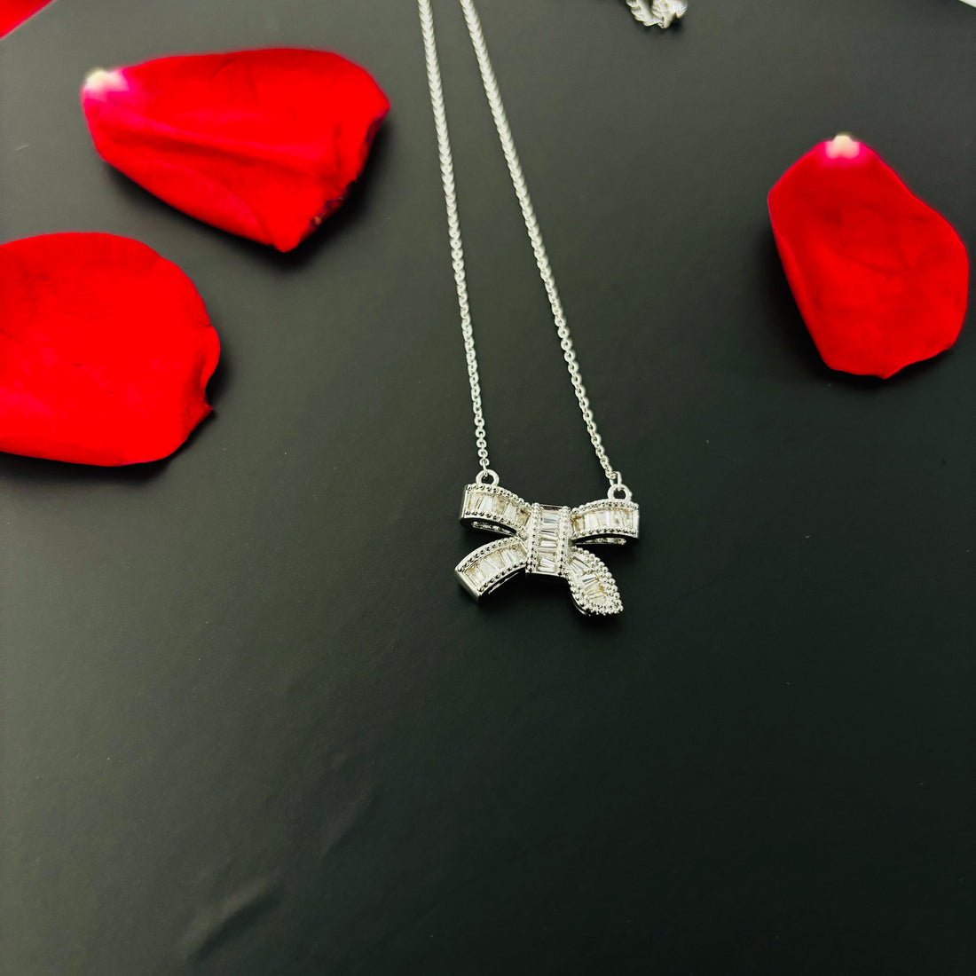 Silver Bow Pendant Anti-Tarnishing Chain Necklace