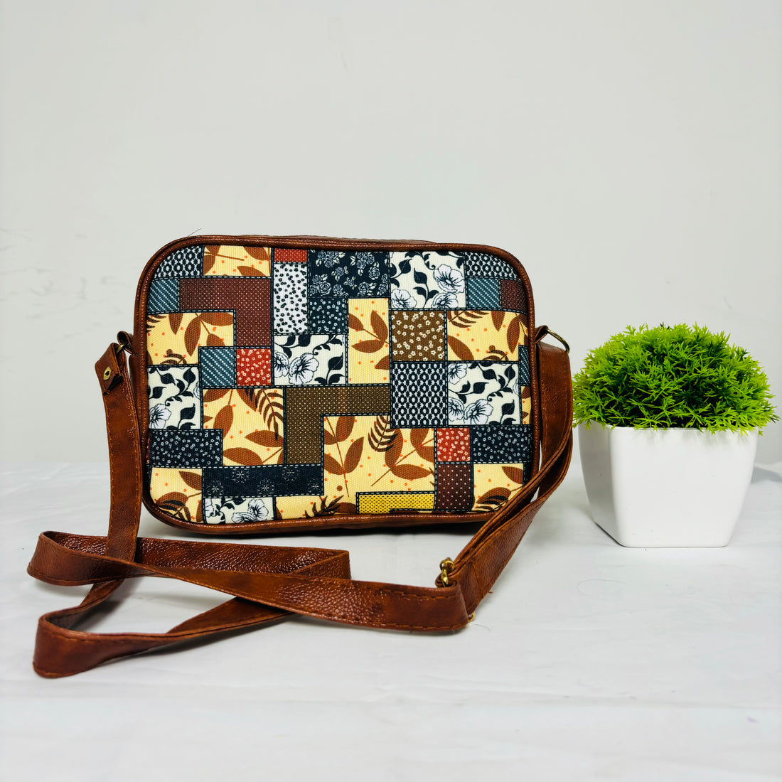 Handcrafted Canvas Unique Mosaic Tiles Printed Sling Bag