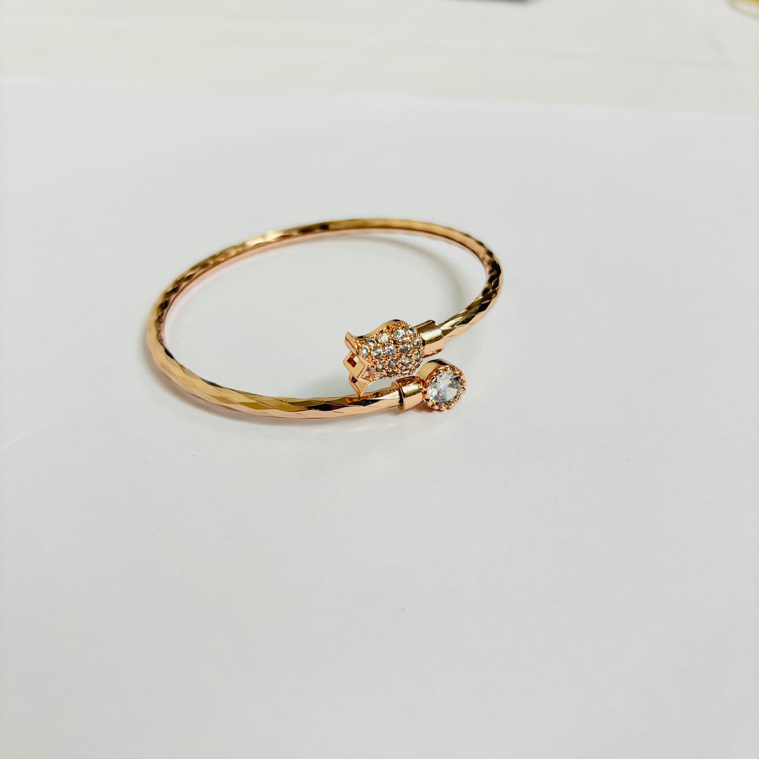 Designer Tulip Rose Gold-Plated Zircon Anti-Tarnish Adjustable Trendy Kada/Bangles