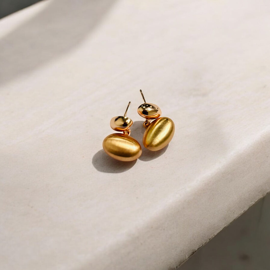 Anti-Tarnish Golden Oval Drop Earrings