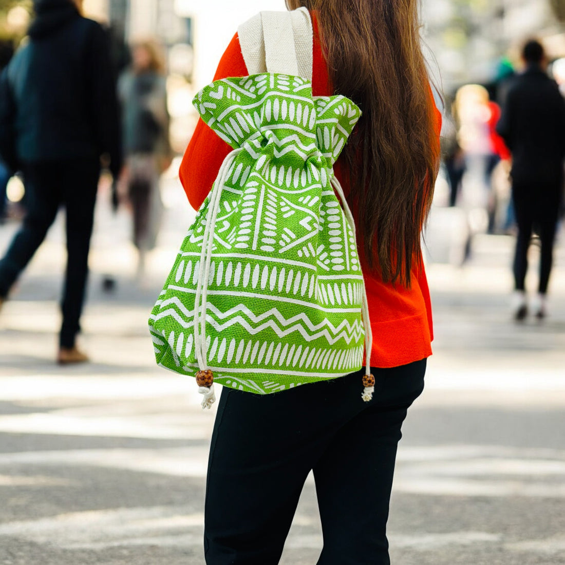 Jute Drawstring Shoulder Bag (Green)