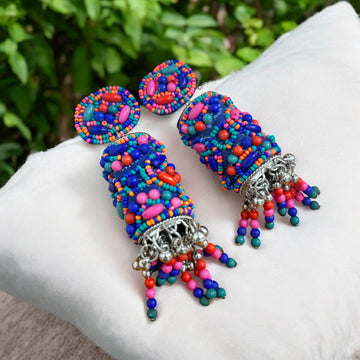 Oxidized Stylish Multi Beads Jhumka Earring