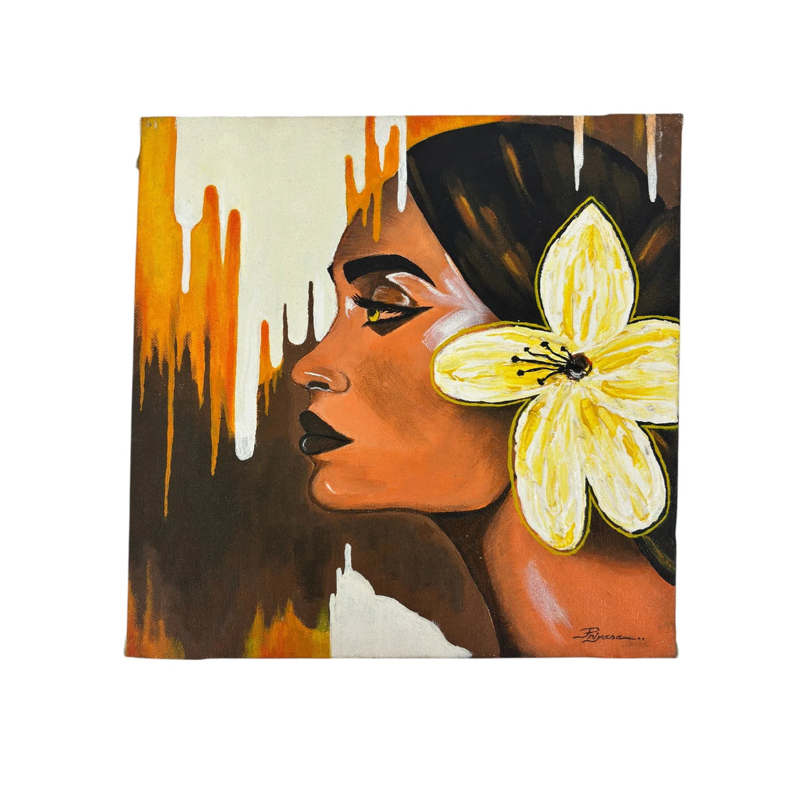 Hand-Painted Canvas Wall Art - Modern Abstract Portrait with Yellow Flower-Ready to Hang