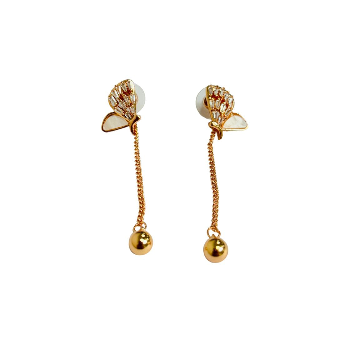 Anti-Tarnish Rose Gold with Crystal Accents Butterfly Wing Drop Earrings